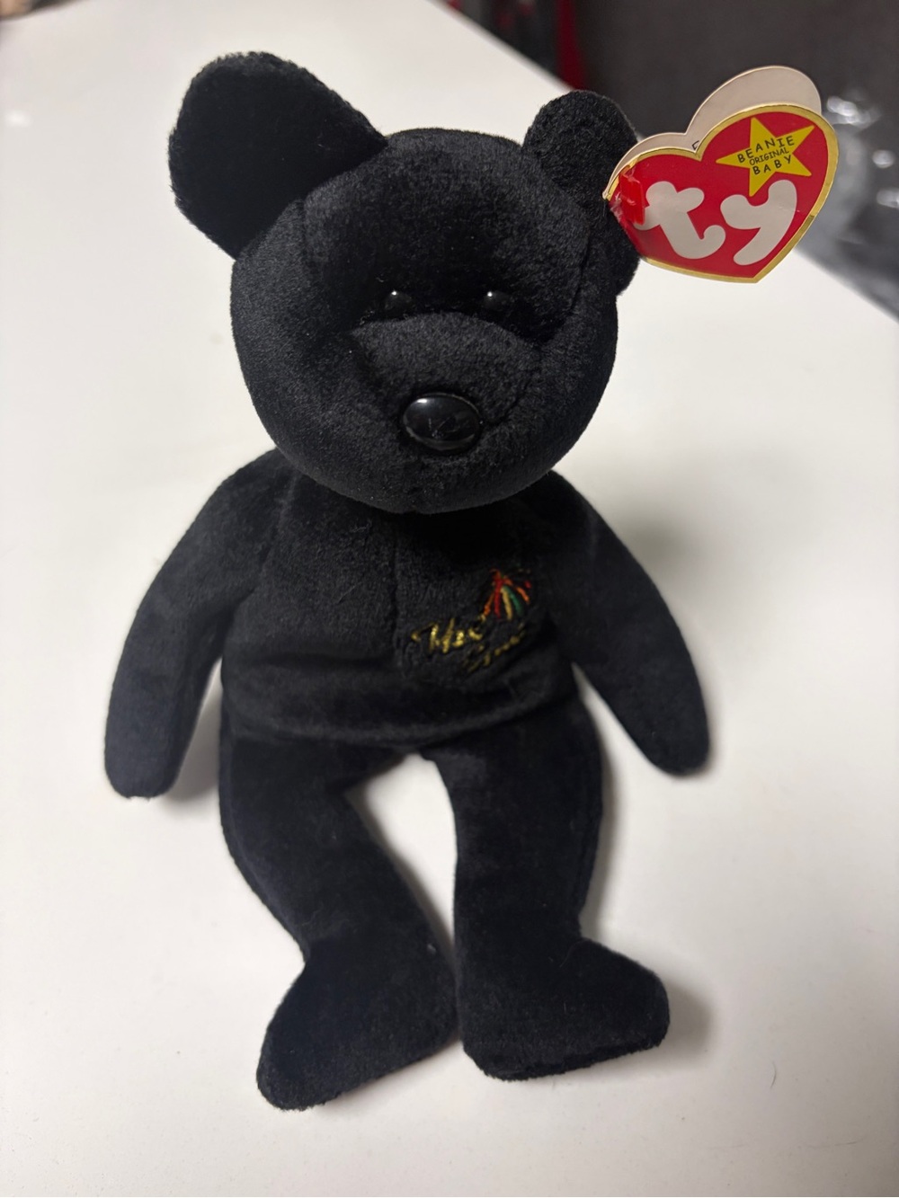 Ty Black Plush Bear with Heart Tag
